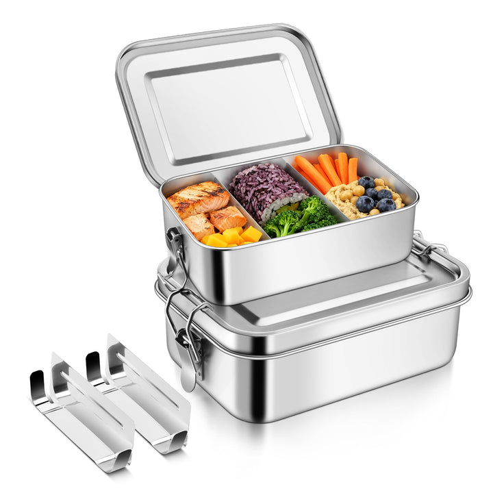 Joyfair Brotdose mit Fächern, 2 Stück Edelstahl Bento Box mit Abnehmbar Fächern für Erwachsene & Kin