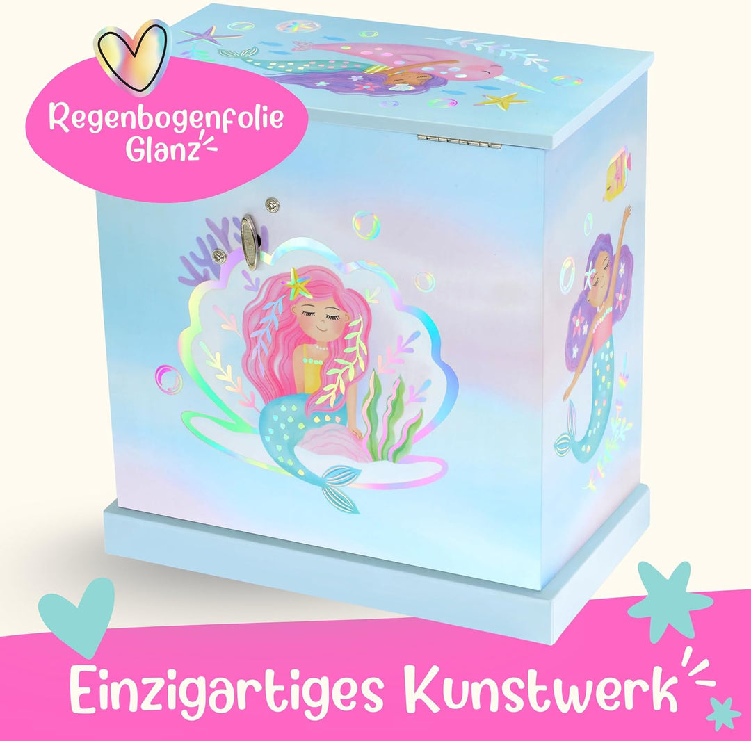 Giggle & Honey® Meerjungfrau Kindergeburtstag Gastgeschenke Mädchen – Music Box Schmuckkästchen mit