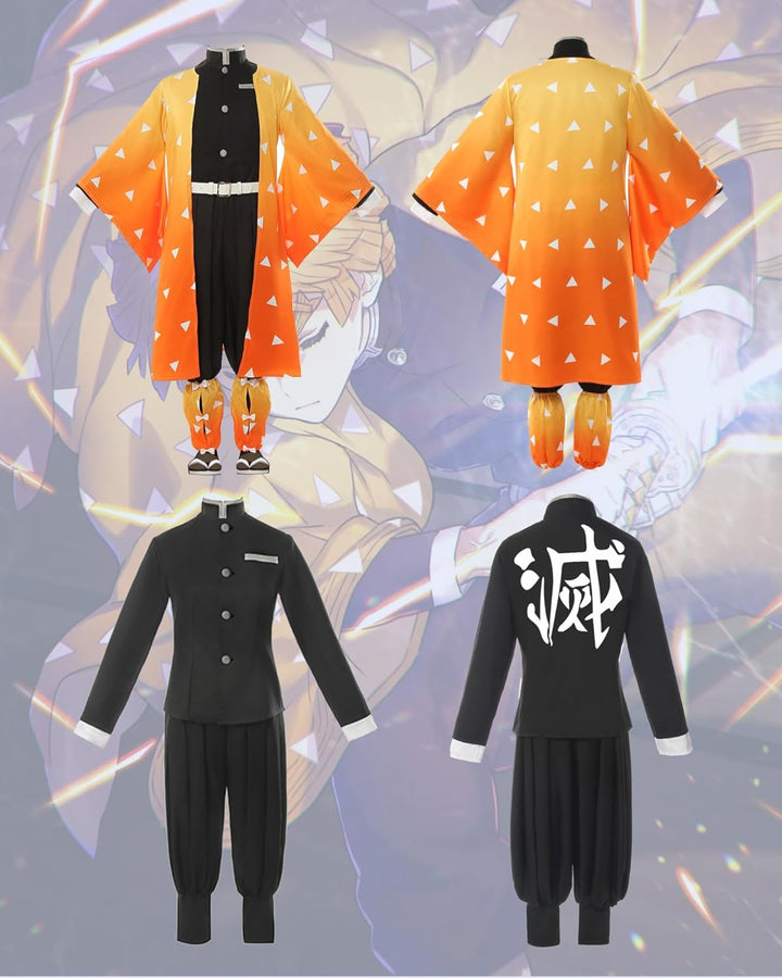 Agatsuma Zenitsu Cosplay Kimono Vollständiger Satz Anime Zenitsu Cosplay Kostüm Erwachsene Orange Ze