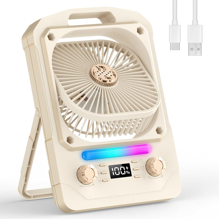 IERAKOR Akku Camping Ventilator, Kleiner Tischventilator mit 100-Stufen USB Ventilator Tragbar, Blue
