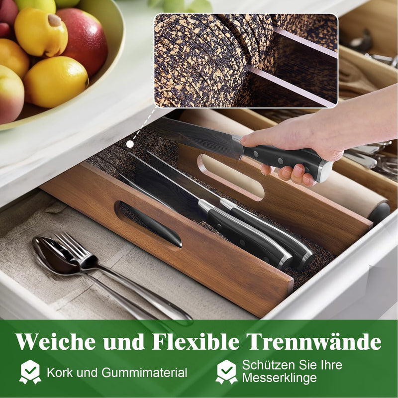 Enoking Messerblock Schublade, Messerhalter Schublade mit Kork-Trennwänden, Messer Organizer Schubla