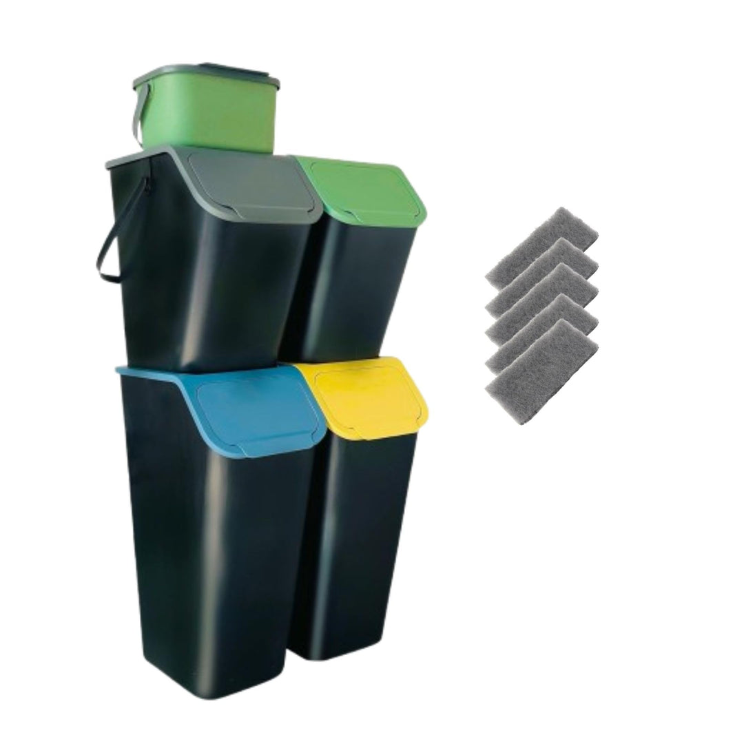Go Practic 5-er Mülleimer-Set Küche Mülltrennsystem 2x Mülleimer 35l mit Deckel 2x 25l Mülleimer mit