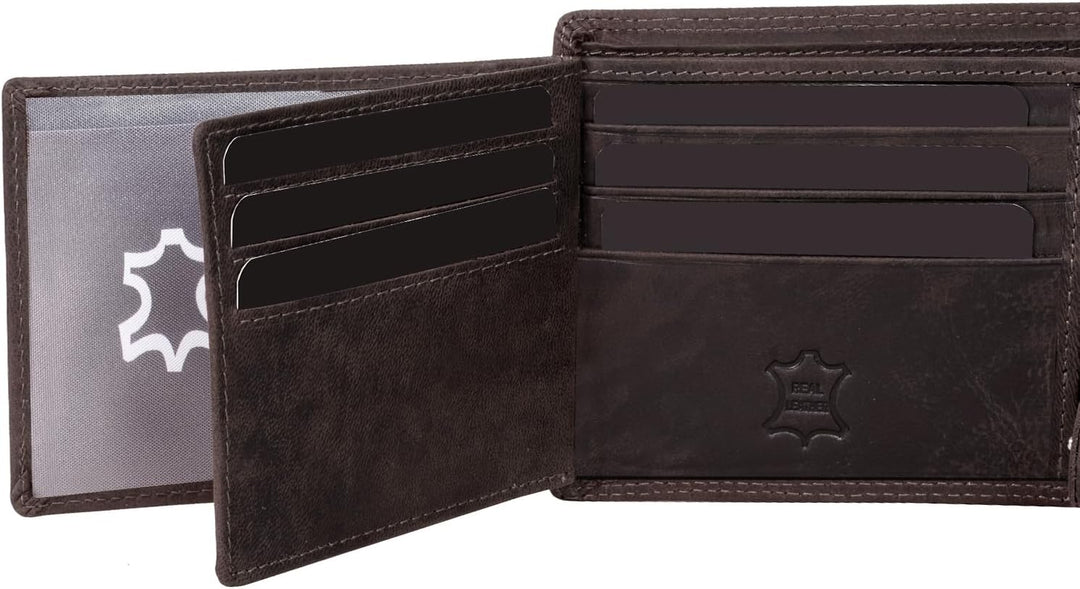 Fa.Volmer ® Leder Geldbörse Herren - extra-stabile Doppelnaht - 9 Fächer für Kreditkarten - Querform
