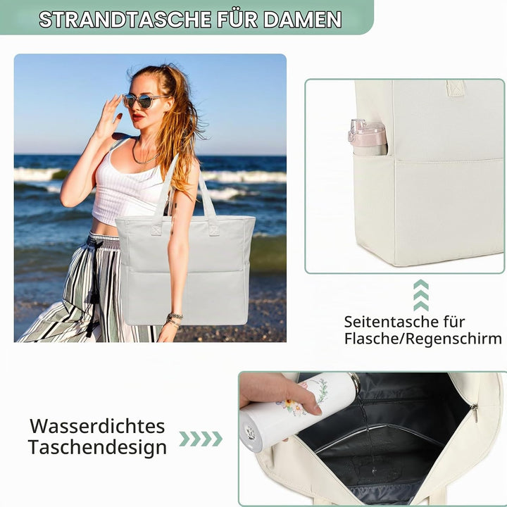 LEDAOU Grosse Strandtasche mit reissverschluss Damen Wasserdicht Umhängetasche Tragetasche shopper s