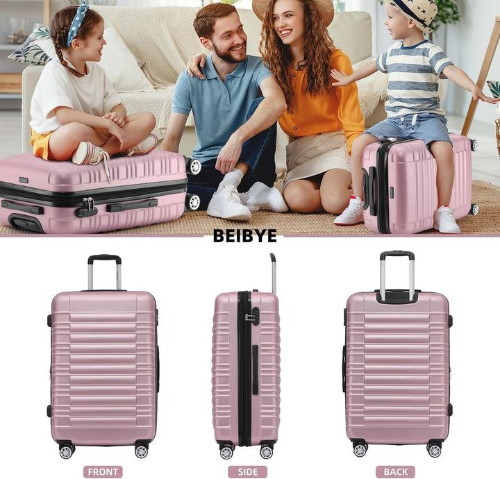 BEIBYE Hartschalen Koffer Trolley Rollkoffer Reisekoffer Zwillingsrollen Kofferset (Rosa, Set) Rosa