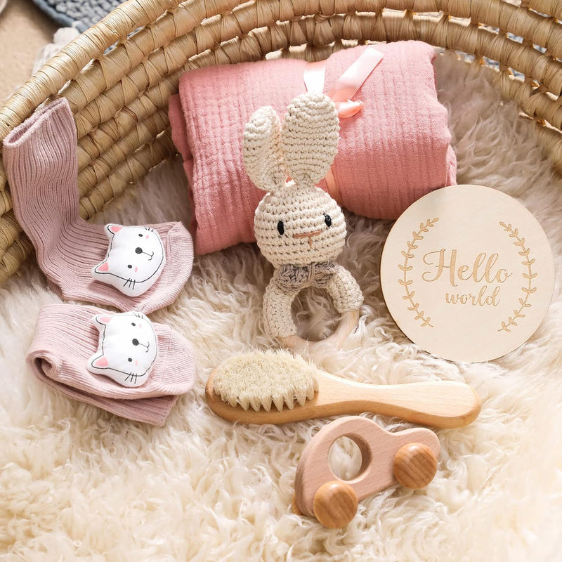 Youuys 6-Teilig Baby Geschenk zur Geburt für Neugeborene, Baby Geschenk Mädchen Junge, Badetücher, R