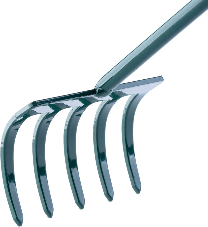 KADAX Rechen, kleine Harke mit Stiel, Laubbesen aus Metall, Laubrechen für Garten, Beet, Rasenrechen