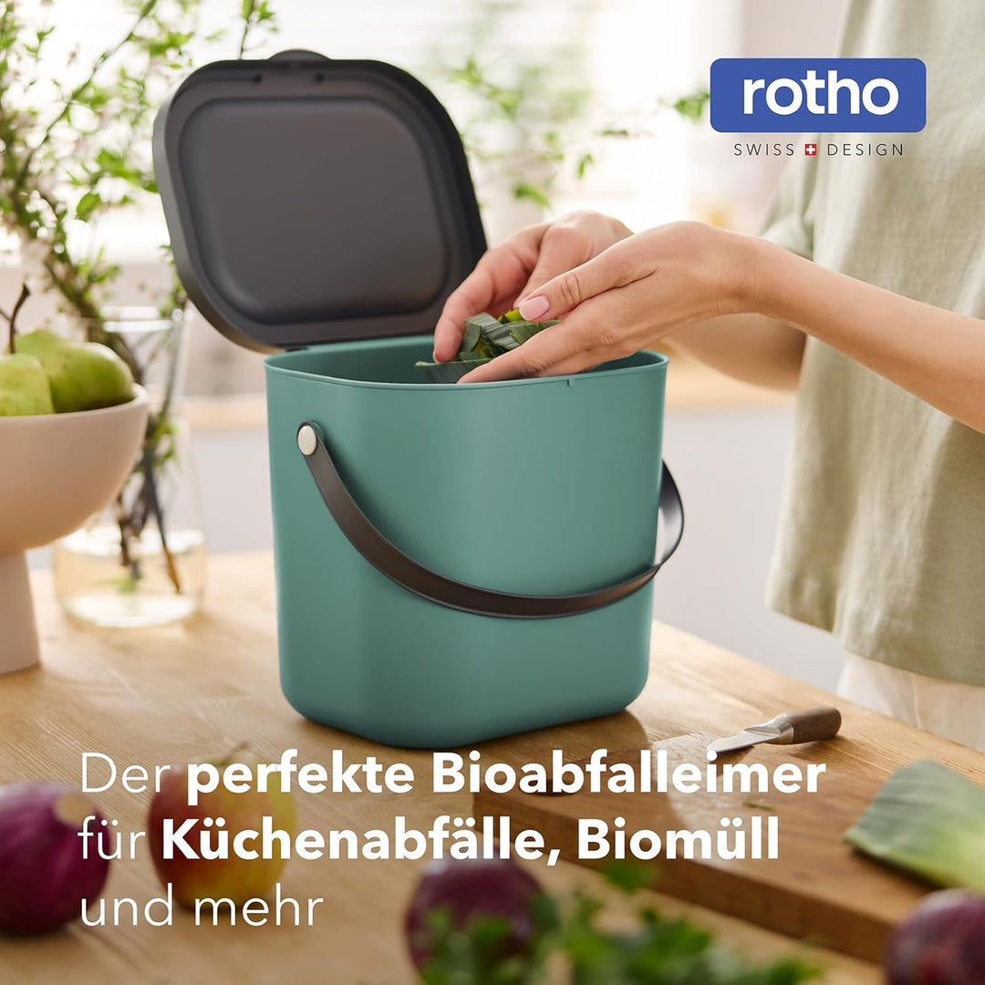 Rotho Albula 2er-Set Biomülleimer 6l mit Deckel und Henkel für die Küche, Kunststoff (PP) BPA-frei,