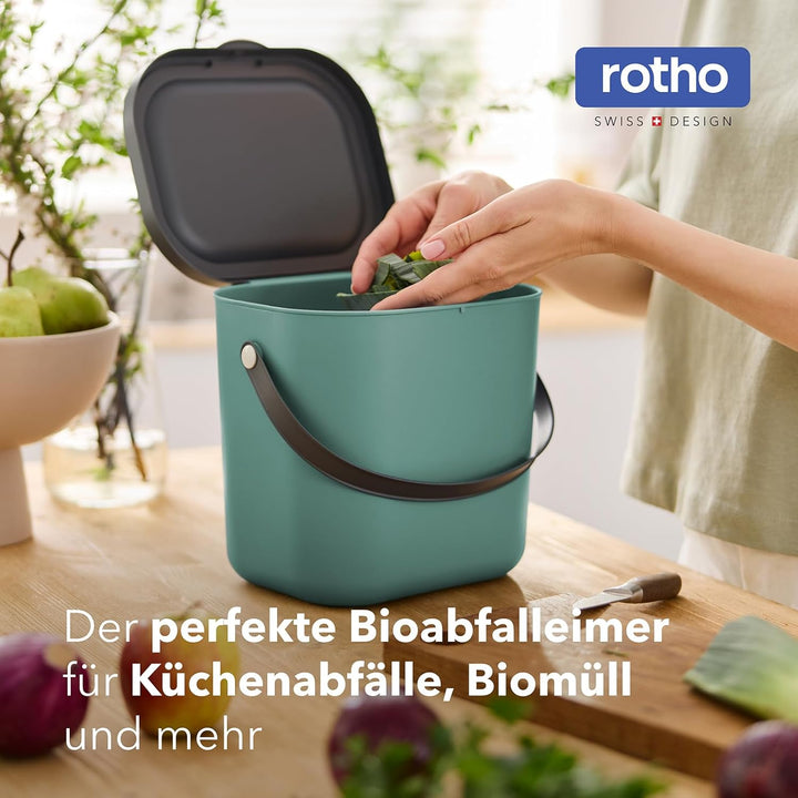 Rotho Albula 2er-Set Biomülleimer 6l mit Deckel und Henkel für die Küche, Kunststoff (PP) BPA-frei,