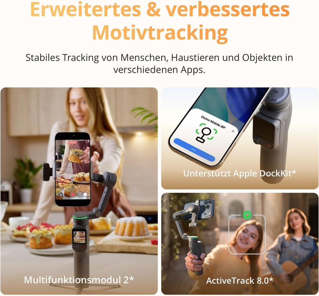 DJI Osmo Mobile 8P Vlog Combo mit Mic Mini 2 (1 TX+1 Mobile RX+Ladeschale), 360°-Schwenk Smartphone