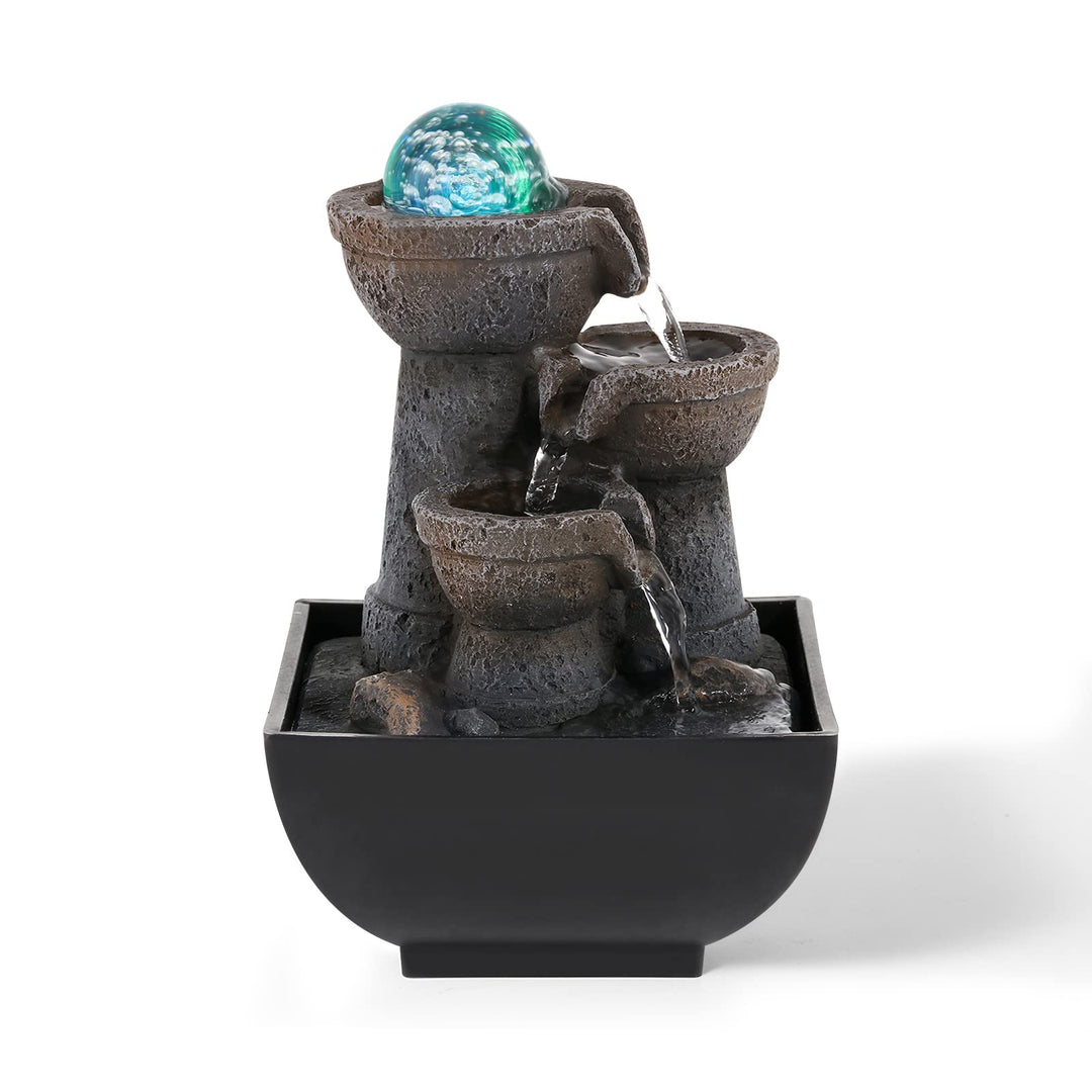 Dyna-Living Tischbrunnen mit Rollender Kugel, Tischplatte Zimmerbrunnen Wasserfall Brunnen für Indoo
