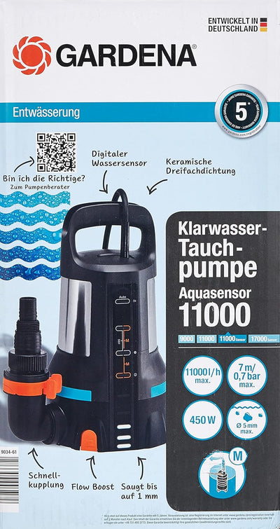 Gardena Klarwasser Tauchpumpe 11000 Aquasensor Wasserpumpe Gartenpumpe