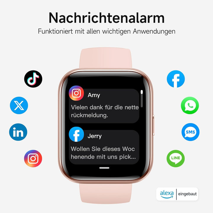 Smartwatch Damen Herren mit Telefonfunktion, 1.8" Schrittzähler Uhr mit Alexa,24H Herzfrequenz,SpO2,