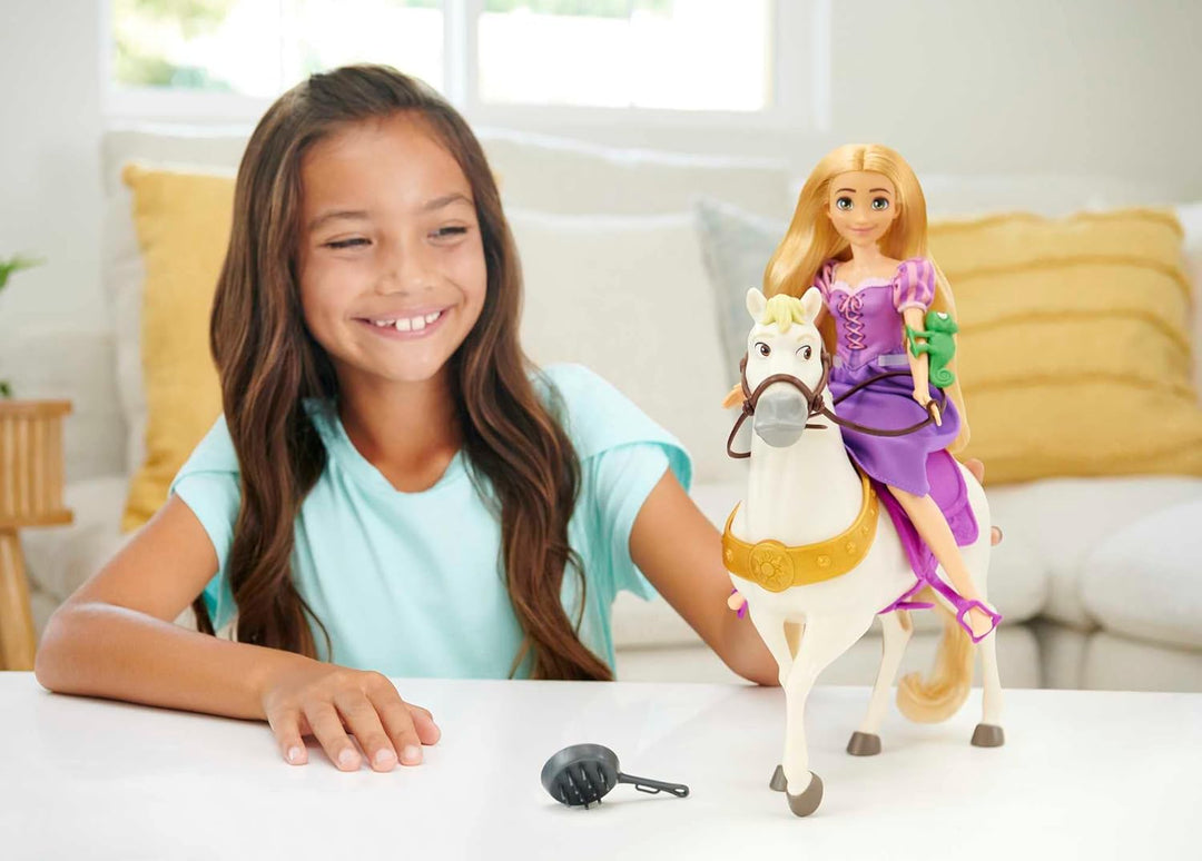 Disney Prinzessin Rapunzel & Maximus - Puppe und Pferd mit abnehmbarem Sattel und Zügeln, inklusive