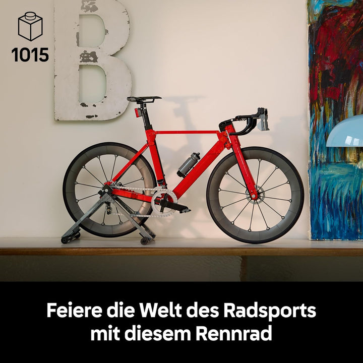 LEGO Icons Rennrad - Modellbau für Erwachsene - inkl. Gummireifen, Schaltwerk und Hinterradständer a