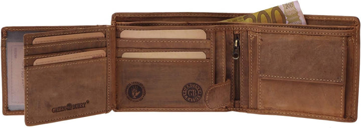 Greenburry Vintage Leder-Geldbeutel I Geldbörse mit Wildschwein Motiv I Leder-Portemonnaie für Jäger