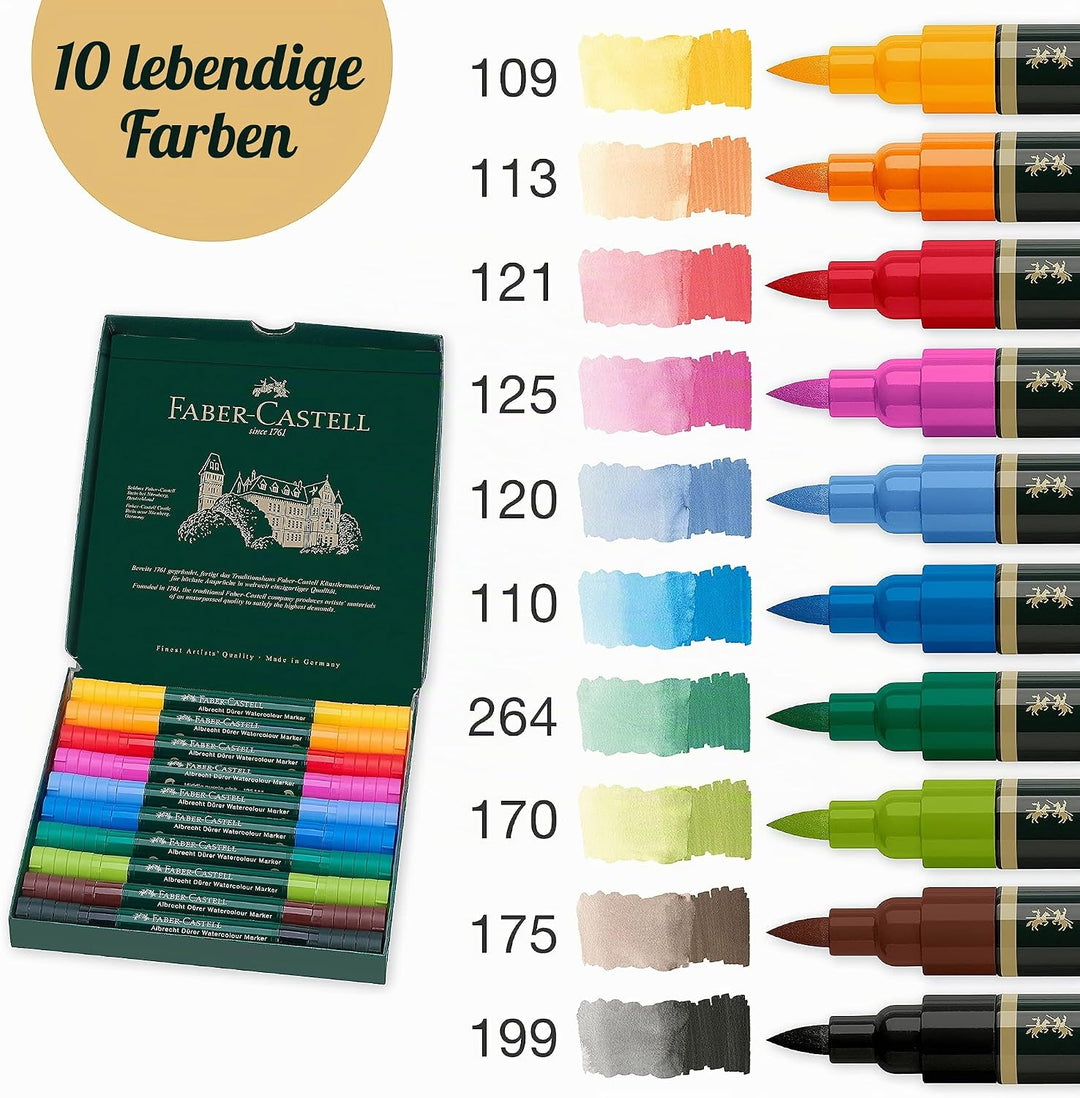 Faber-Castell 160308 - Aquarellmarker Albrecht Dürer mit Doppelspitze, 5er Etui, Marker mit Faser- u