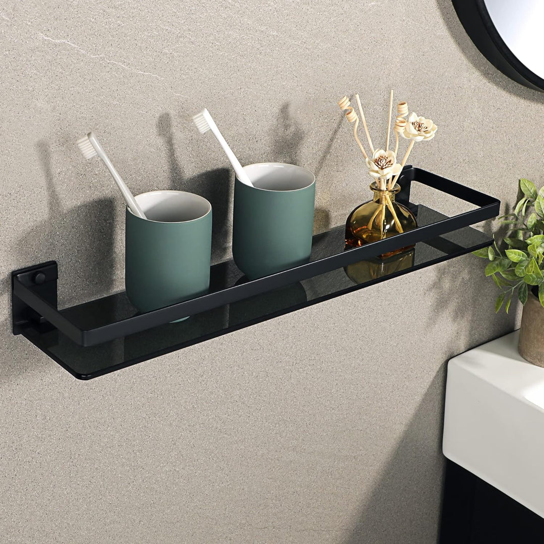 SAYAYO Duschablage Duschregal Schwarz Edelstahl Glasregal Badezimmer Regal Shower Shelf Shampoo Halt