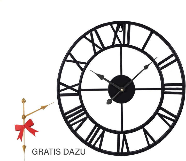 Grosse Wanduhr im Vintage-Stil, rund, geräuschlos, schwarz. Gratis dazu EIN Extraset Uhrzeiger in Go