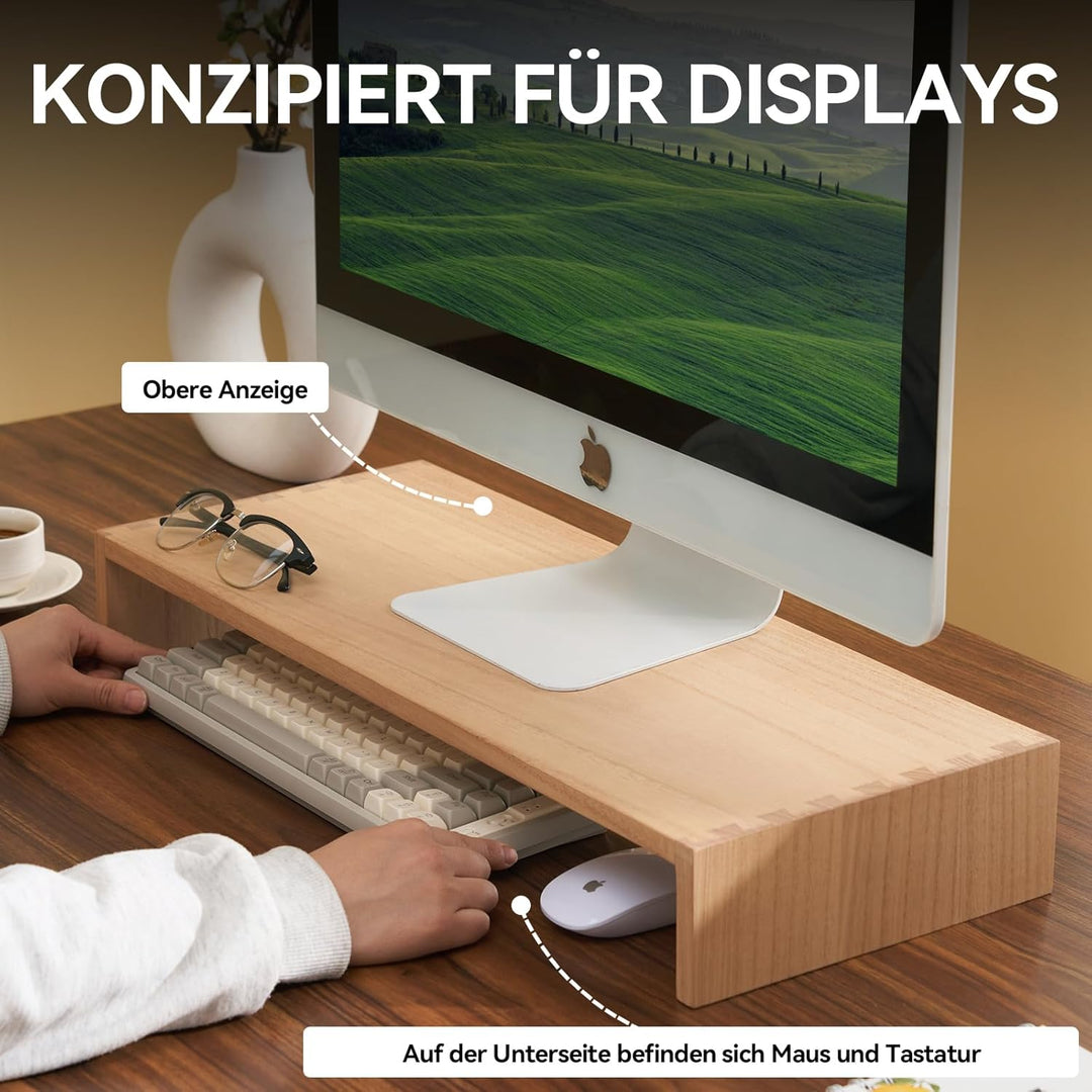 KIRIGEN Holz Monitorständer – Desktop Organizer für PC/Laptop/TV/Drucker | Büro-Aufsatz mit Stauraum