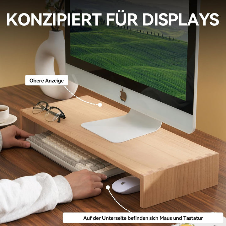 KIRIGEN Holz Monitorständer – Desktop Organizer für PC/Laptop/TV/Drucker | Büro-Aufsatz mit Stauraum