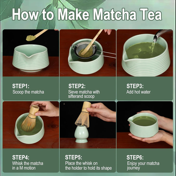 8 Stück Matcha Set,Grüner Matcha Set,Japanisches Tee-Set mit Matcha Besen,Matcha Besen Matcha, Schal