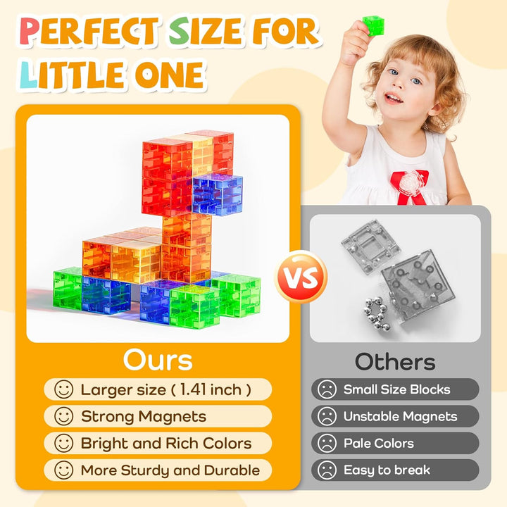 Magnetische Bausteine, Magnetische Bauwürfel für Kleinkinder von 1 bis 3 Jahren, Jungen und Mädchen,