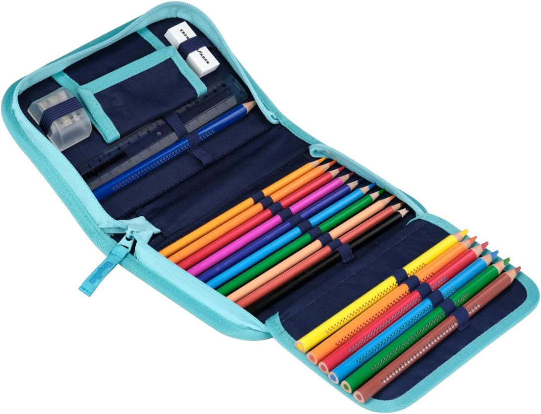 ergobag Federmäppchen Set 22-teilig, Lyra Buntstifte, Stundenplan-Fach, Kleingeld Fach, Lineal Stern