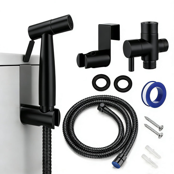Bidet Handbrause Set für Bidet-Toilette – Edelstahl Robuste WC Brause Set mit Halterung T-Adapter &