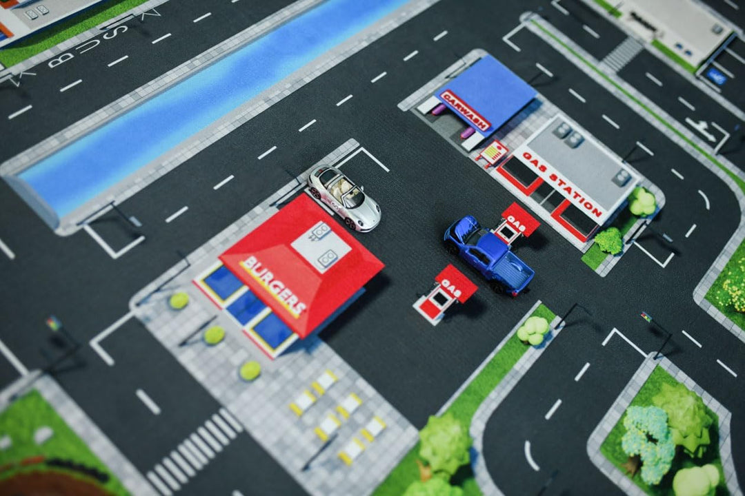 Kinder Spielteppich Strasse & Auto (200x160 cm) - abwaschbar, rutschfest &-zertifziert - Teppich Jun
