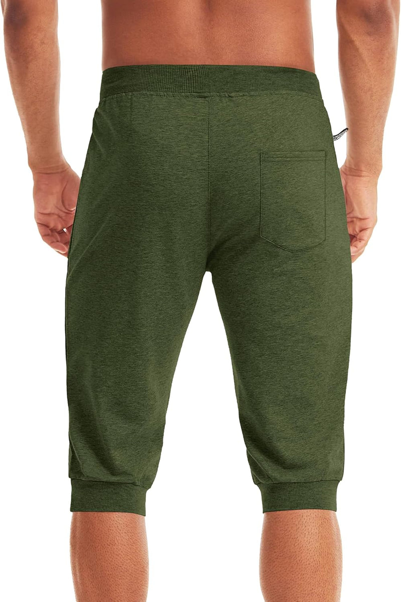 MAGCOMSEN Herren Sport Short 3/4 Trainingshose Sommer Jogging Capri mit Reissverschlusstaschen Leich