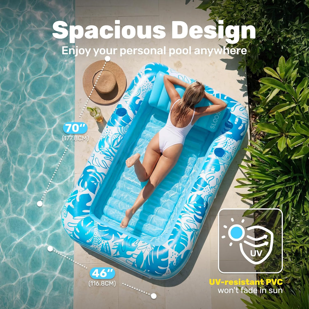 SLOOSH Aufblasbare Tanning Pool, 70" x 46"/ 85" x 57" Grosse aufblasbarer Luftmatratze für Erwachsen