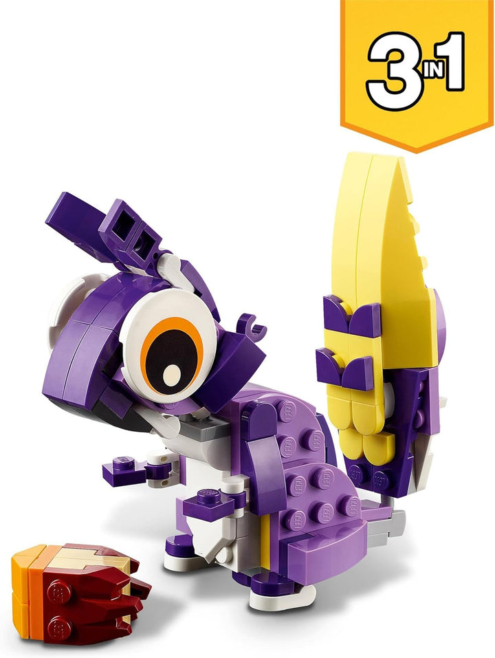 LEGO Creator 3-in-1 Wald-Fabelwesen: Hase - Eule - Eichhörnchen, Set mit Tierfiguren zum Bauen, Spie