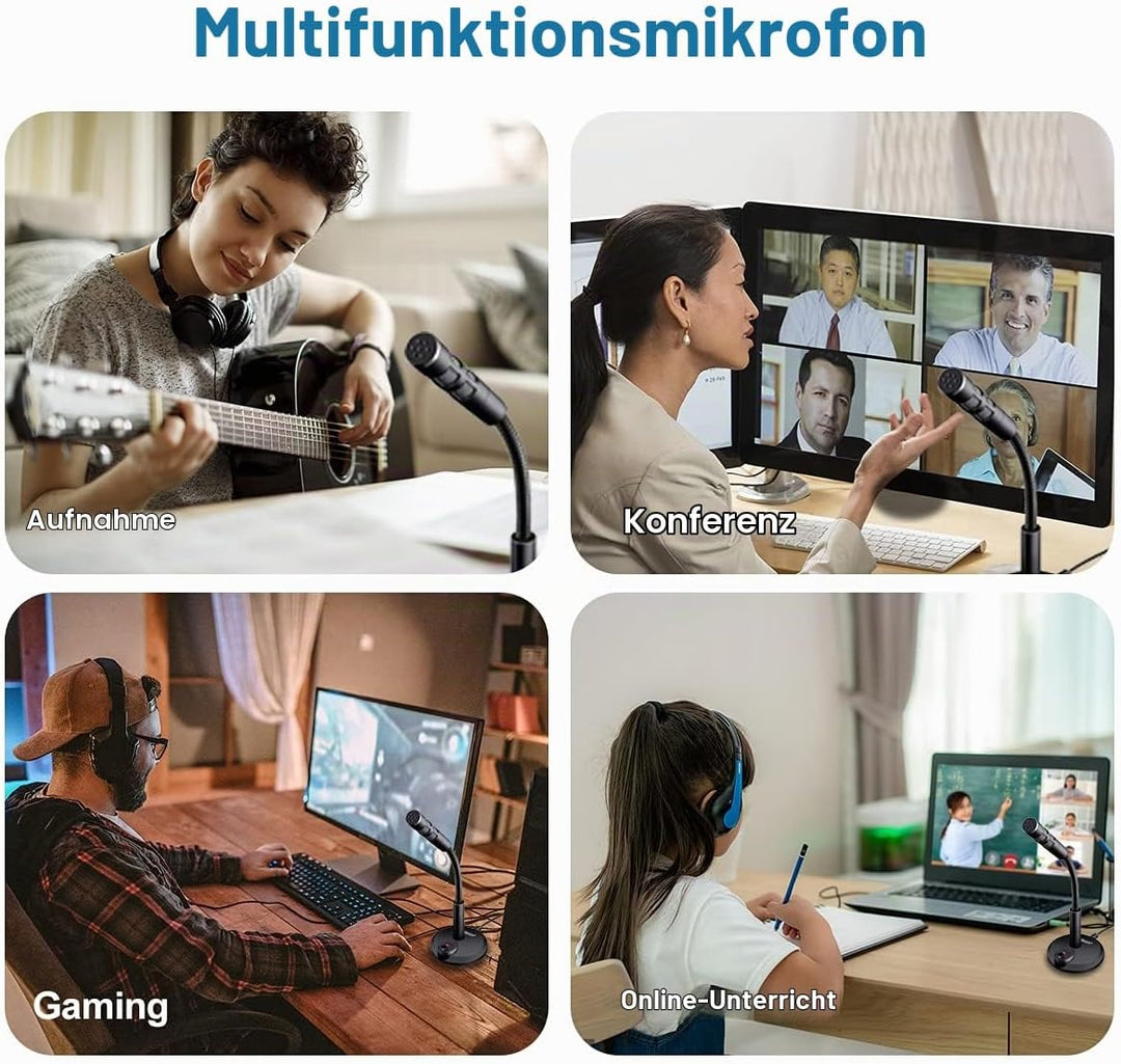 Veetop USB Mikrofon PC und Laptop, Standmikrofon mit 360 Grad Aufnahmefähigkeit, Rauschunterdrückung