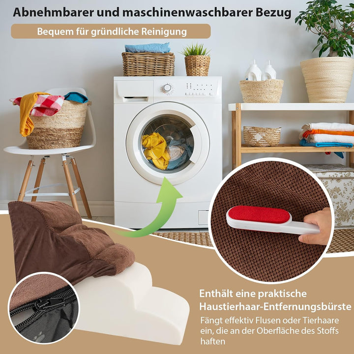 GYMAX Hundetreppe 4 Stufen, Haustiertreppe mit waschbarem Bezug &amp; Reissverschluss, Hundestufen aus h