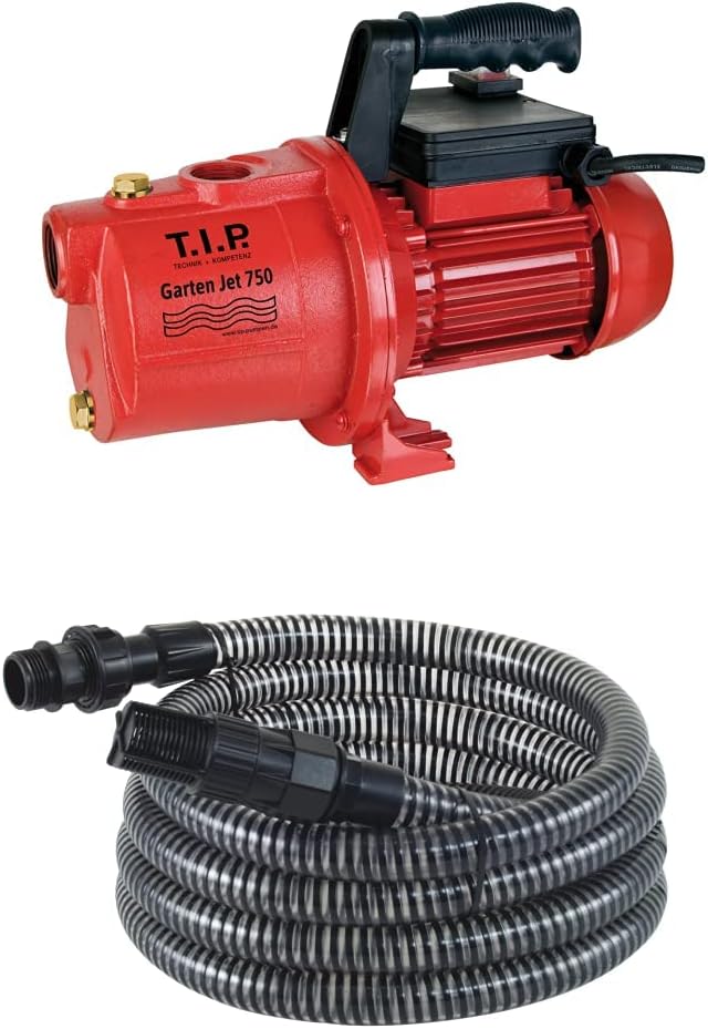 T.I.P. Gartenpumpe Guss Garten-Jet 750 + T.I.P. 31009 Saugschlauch Ansaugschlauchgarnitur Fördermeng