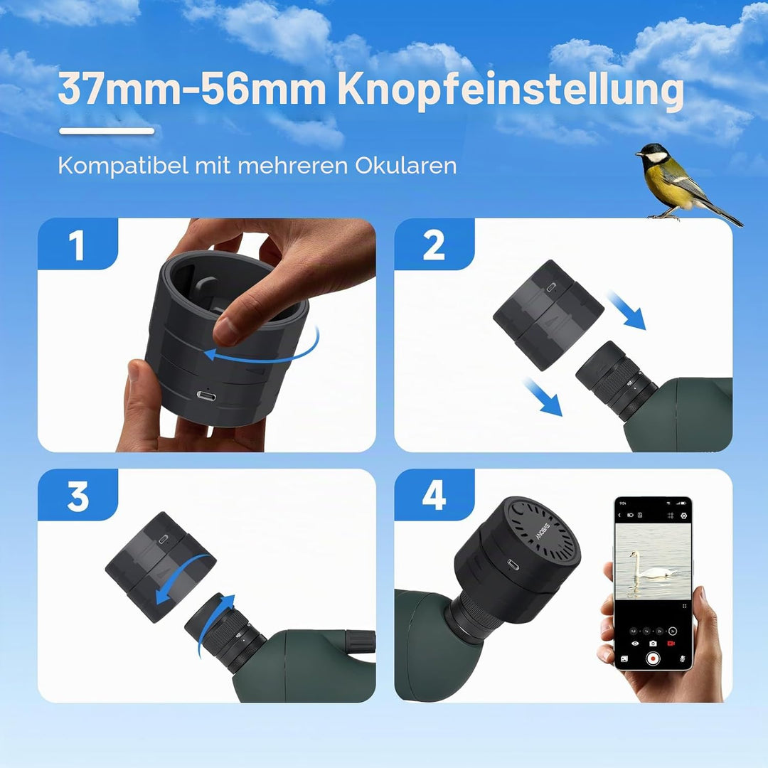 Svbony SV28 25-75x70 Spektiv mit SC002 WiFi Spektiv Kamera, Stativ, HD BAK4 Prisma FMC Handy Adapter