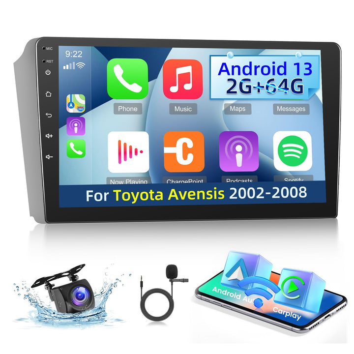 [2+64G] Android 13 Autoradio für Toyota Avensis 2002-2008 mit Drahtlos Carplay & Android Auto, 9 Zol