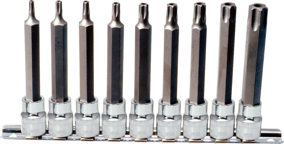 KS Tools 918.1890 1/2" CHROMEplus Bit-Stecknuss-Satz TX, Bohrung, lang, 9-tlg.TB20-TB60