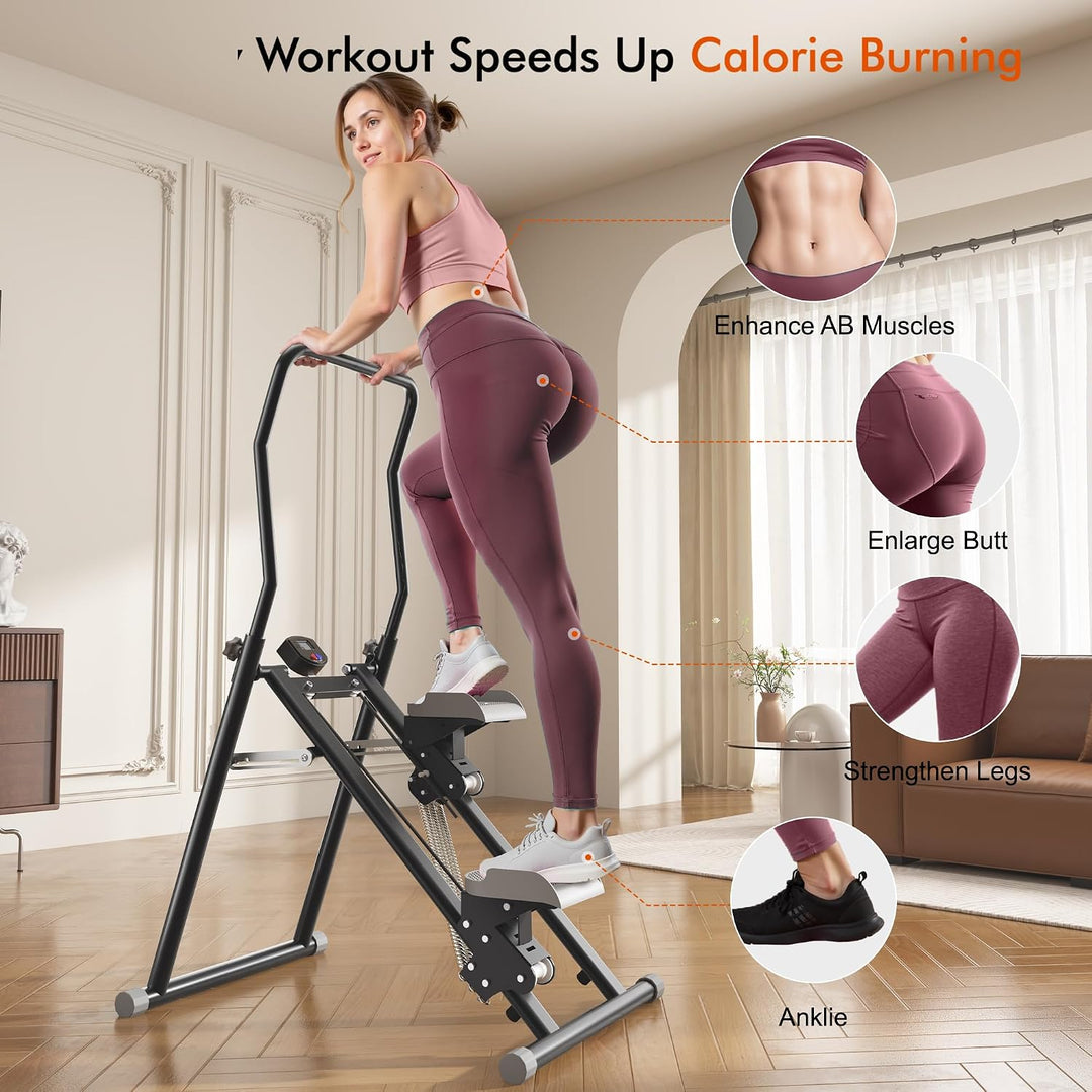 MOMODA Treppenstepper Klettertrainer mit Reistance für Zuhause Cardi Übung faltbar grau Weiss/opulen