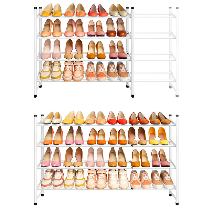 Tajsoon Schuhregal 4 Ebenen, 74–104 cm verstellbar &amp; stapelbar, für Eingang, Schrank, Garage, weiss