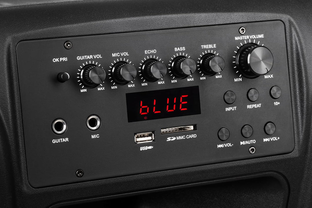Krüger&amp;Matz KM1712 Aktive Bluetooth-Lautsprecher, PA-DJ-Anlage (2 x Funkmikrofon, SD, FM, USB, Fernb