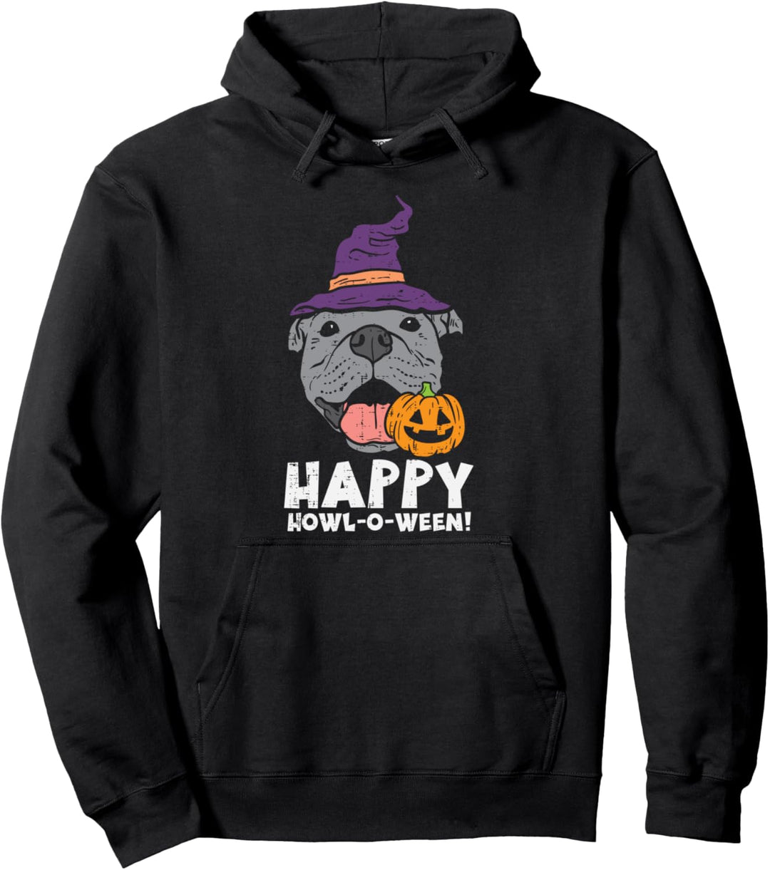 Pitbull Hexe Happy Howl O Ween Kürbis Halloween Pittie Hund Pullover Hoodie