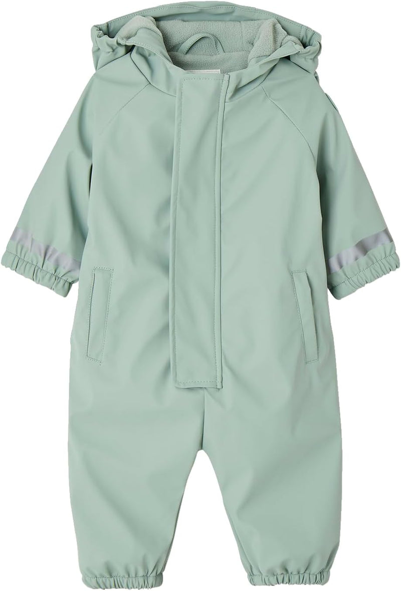 Vertbaudet Baby Regen-Overall mit Fleecefutter und Kapuze, Recycling-Polyester Salbeigrün 71, Salbei