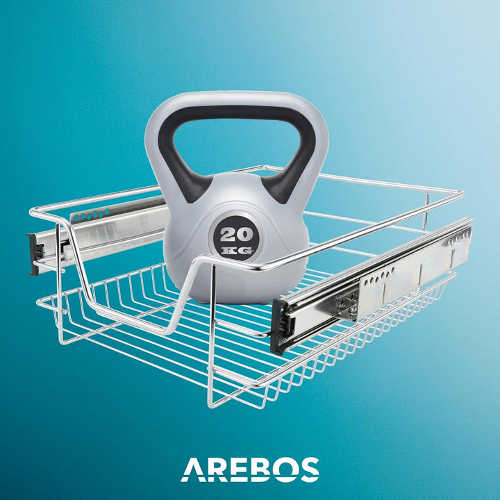 Arebos Teleskopschublade - für Schrankbreite 30 40 50 oder 60 cm/verchromt/Setwahl- Küchenschublade