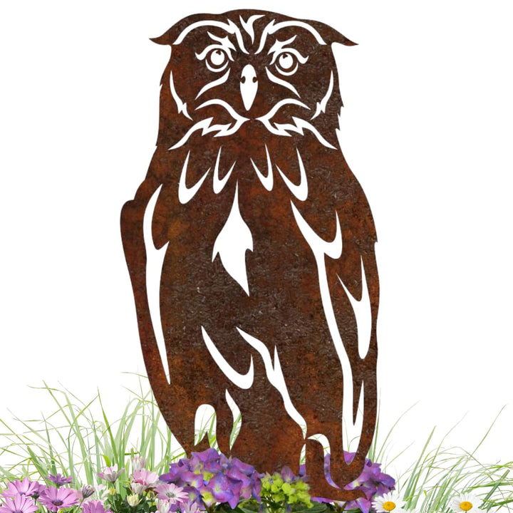 Gartenstecker Eule aus Metall – Rostfigur 30 cm hoch, Gesamthöhe 45 cm – Wetterfeste Edelrost Garten
