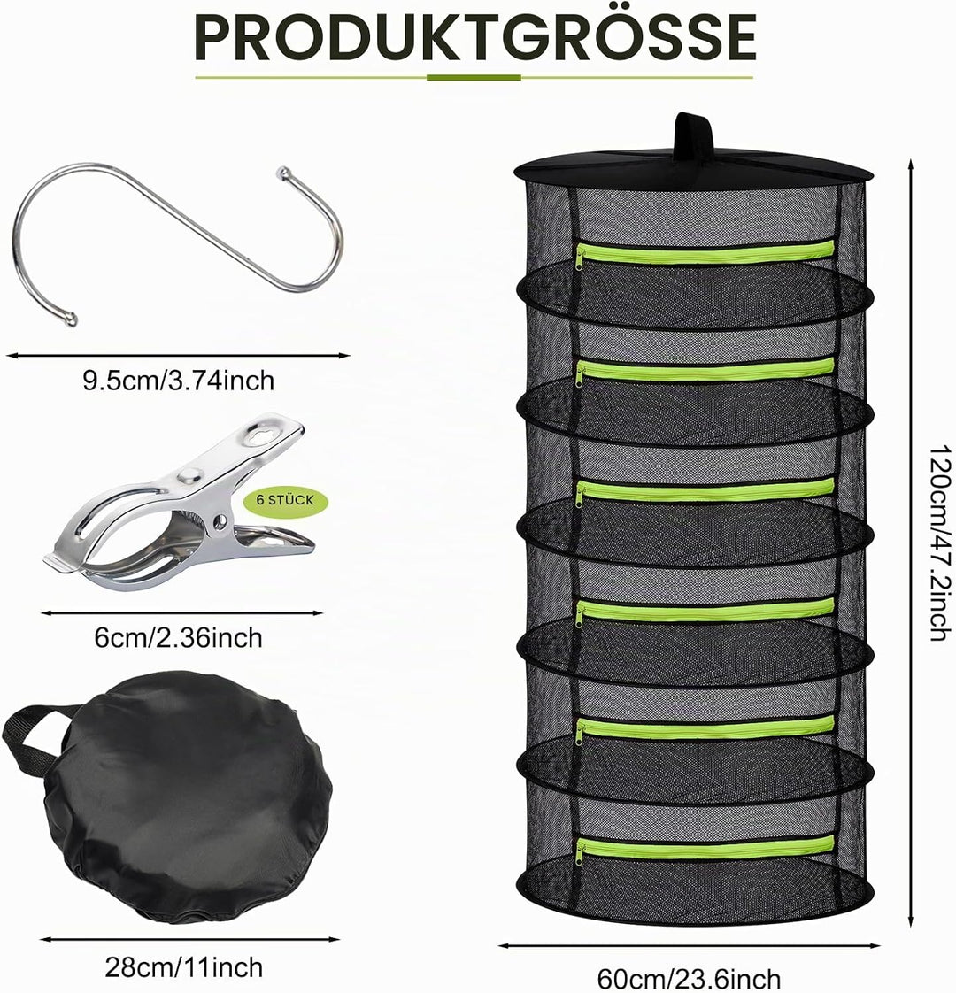 Trockennetz Kräuter, 6 Lagiges Kräutertrockner Hängend mit Haken und 4 Edelstahl-Clips, Kräuter Troc