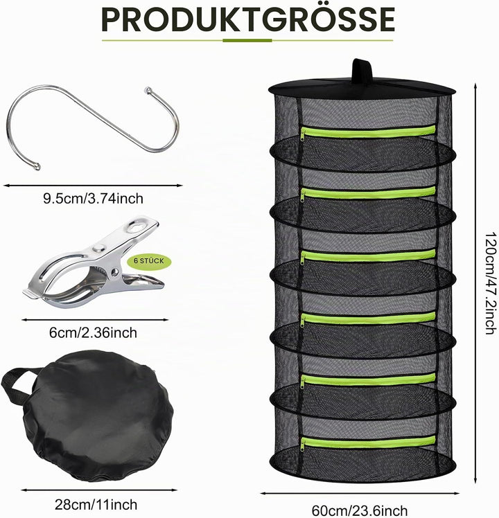Trockennetz Kräuter, 6 Lagiges Kräutertrockner Hängend mit Haken und 4 Edelstahl-Clips, Kräuter Troc