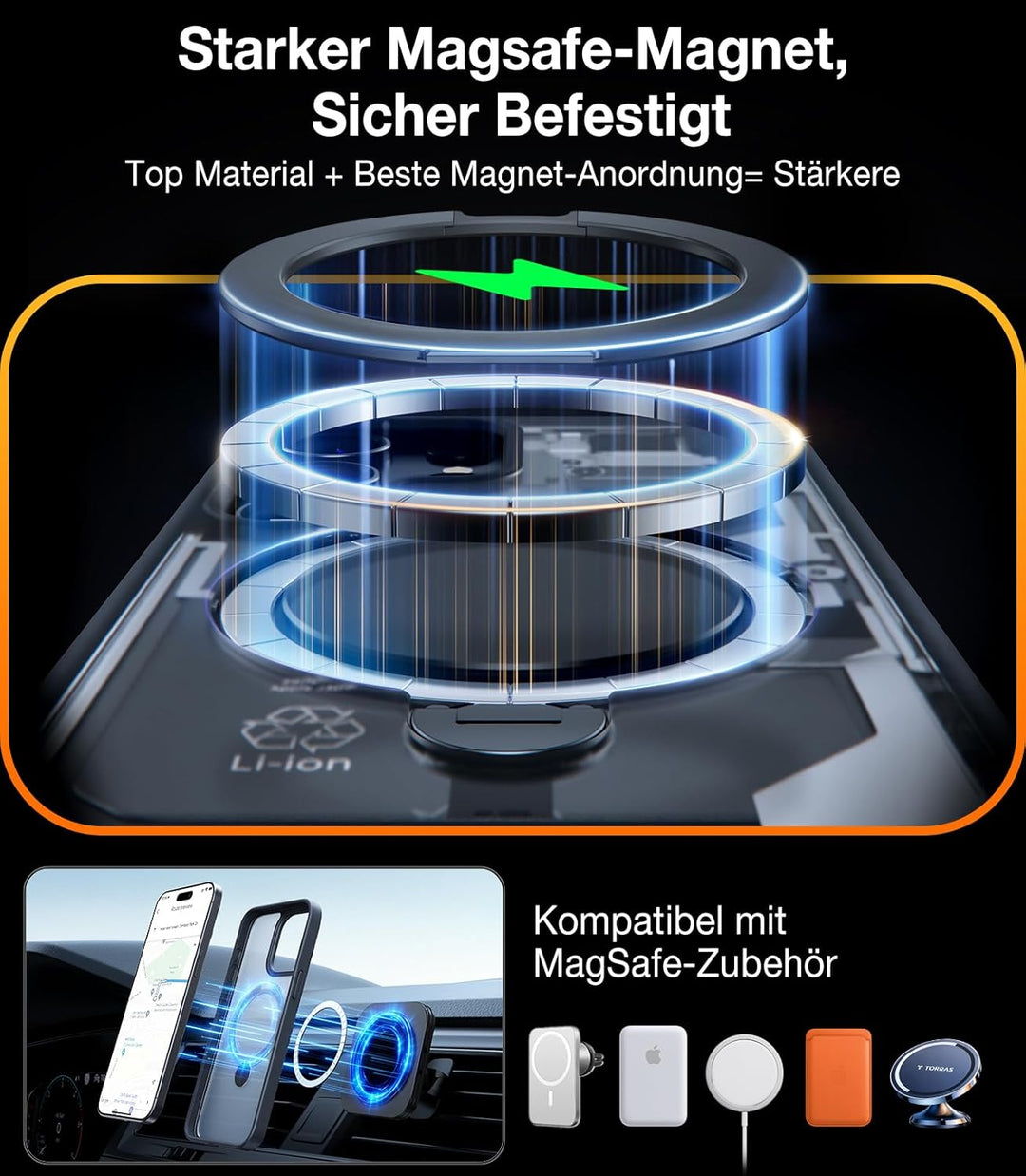 TORRAS Ostand Q3 Spin für iPhone 15 Hülle (360° Magnetischer Unsichtbarer Ständer) Zertifizierte Mil