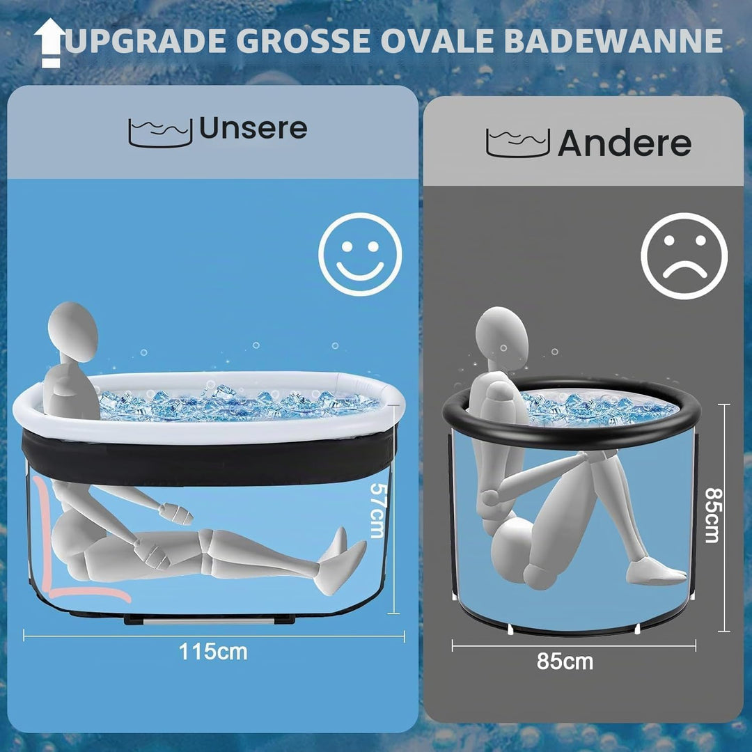 Ovales Eisbad Tonne für Athleten, KISKVV 115 cm Lang Faltbare Badewanne mit Abdeckung, Isolierte Eis